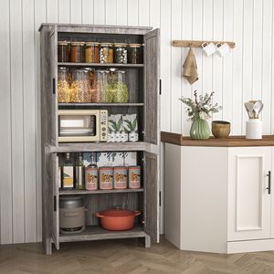 Armadio 4 porte 64 \ "cucina Freestanding dispensa in rovere grigio con 3 ripiani regolabili per una efficiente organizzazione della cucina - Product Image 2