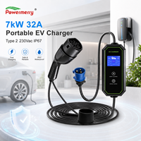Chargeur EV portable 7kW 32A Mode 2 230Vac IP67 avec protection contre les fuites RCD, écran LCD et courant réglable pour la recharge à domicile