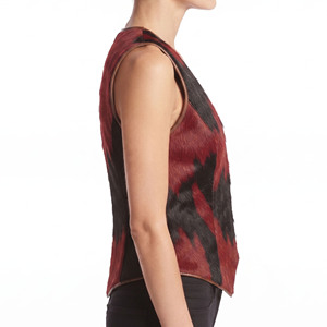 เสื้อกั๊กหนังวัวแท้สำหรับผู้หญิง แบบมีซิป คอวี แต่งขนวัว - Product Image 3