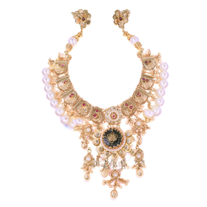 Traditional Designer <b>Gold</b>-Plated Pota Stone & Pearl Necklace <b>Set</b> for Women Fashion Jewelry 10575287PGR - Product Image 2