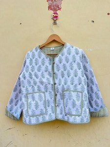 Indian Handmade 100% Cotton Eco-Friendly <b>Quilted</b> Anti-Wrinkle Breathable Digital Printed Front Pocket Regular Winter <b>Jacket</b> - Product Image 3