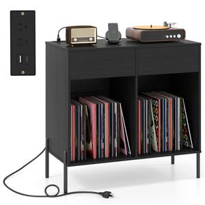 Soporte Personalizable para Tocadiscos con Compartimentos para Vinilos, Estación de Carga Integrada, Patas Metálicas, Almohadillas Protectoras para el Suelo y Estantes para CD - Product Image 1