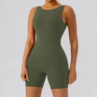 Monos de yoga sin espalda con cuello halter de talla grande con logo personalizado para niñas, monos deportivos de color liso para fitness y gimnasio al por mayor