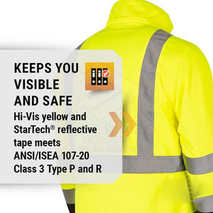 เสื้อแจ็คเก็ตผ้าทนทานแบบสะท้อนแสงพร้อมแถบสะท้อนแสง กระเป๋าใช้งานได้จริงสำหรับงานก่อสร้าง มาตรฐาน ANSI Class 1 เป็นมิตรกับสิ่งแวดล้อม น้ำหนักเบา มีโลโก้ - Product Image 4