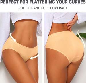 Calm Touch <b>Womens</b> Low-Rise Knitted Underwear <b>Panties</b> Breathable Cotton Soft Texture Flexible Stretch Balanced Waist Full - Product Image 3