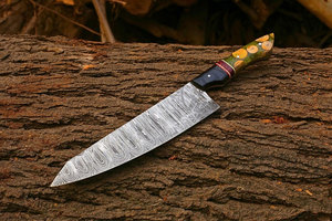 Couteau de chef en acier Damas forgé à la main, lame de 8-9,9 pouces, manche en résine, style japonais, ambidextre, lame pleine, tranchant comme une lame de rasoir, couteau de cuisine - Product Image 4