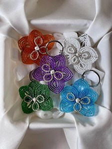 Handmade Beaded Flower <b>Bag</b> <b>Charm</b> - Floral Keychain - Boho <b>Bag</b> Accessory - Cottagecore Purse <b>Charm</b> - Cute Backpack <b>Charm</b> - Product Image 1