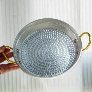 Round Metal Serving <b>Plate</b> With Hammered Texture And Gold Handles Minimalist Design Dishwasher Safe - Product Image 4