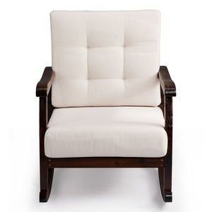 Sedia a dondolo da esterno in legno massello di abete con cuscini rimovibili e lavabili, sdraio da patio con schienale inclinato in legno massello di abete - Product Image 1