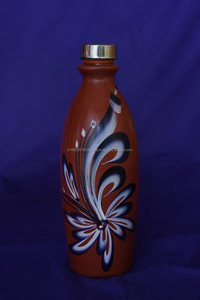 Hand <b>Crafted</b> Flower Design Painted Earthen Glazed Sipper Wholesale Terracotta Water Bottle in 15-25-35 OZ Indian Manufacturer - Product Image 3