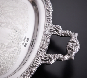 Antique Silver Metal <b>Tray</b> With Vintage Look Durable Style Floral Pattern Design Ideal For Home Display And Party Use <b>Large</b> Size - Product Image 2