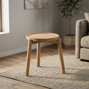 Table d'appoint ronde moderne en bois de manguier, design scandinave, faite à la main, meubles de salon, base à trois pieds - Product Image 4