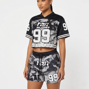 Ensemble de survêtement streetwear pour homme, noir et gris imprimé, col en V, manches courtes, respirant, short décontracté d'été avec cordon de serrage - Product Image 6