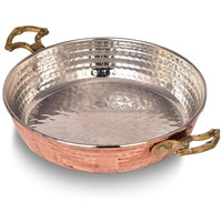 Poêle à œufs et omelettes artisanale en cuivre martelé classique 24 cm, écologique, compatible gaz et induction, 100 pièces, poignée en laiton