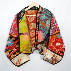 Indian Handmade Vintage Kantha Quilted <b>Jacket</b>-Eco-Friendly Breathable 100% Cotton Boho Hippie Coat Block Print <b>Mandarin</b> <b>Collar</b> - Product Image 5