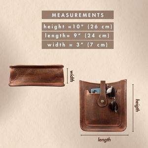 Bolso bandolera de cuero genuino marrón para hombre – Bolso de viaje compacto con cierre de solapa y bolsillo con cremallera - Product Image 5