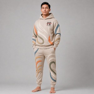 Survêtement Homme Oversize à Imprimé en Relief, Tissu Lourd et Doux, Coupe Décontractée, Motif Artistique en Relief Tendance, Idéal pour le Streetwear Moderne - Product Image 6