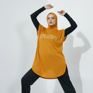 Robe de sport longue et ample pour femmes musulmanes, hijab de sport personnalisé, respirant, séchage rapide, tunique athlétique UPF50+ pour le yoga et l'exercice - Product Image 1