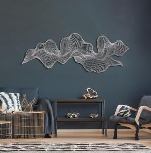 Art mural en métal noir ondulé, sculpture abstraite moderne noire, design ondulé tridimensionnel pour la décoration du salon et de la chambre - Product Image 3