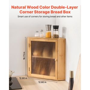 Contenitore per Pane ad Angolo a Doppio Strato, Grande Capacità, in Bambù, Stile Rustico, Scatola per Pane in Legno - Product Image 2