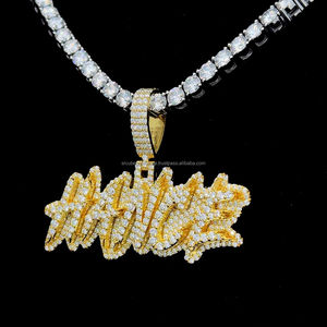 สร้อยคอเงินจี้ฮิปฮอป925เงินขนาดพอดีสร้อยเริ่มต้นจี้ตัวอักษร VVS Moissanite ที่กำหนดเอง