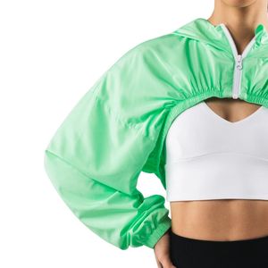 Women's Mint Green Cropped Windbreaker <b>Jacket</b> Lightweight Full Zip <b>Workout</b> Gym Running Activewear Long Sleeve <b>Jacket</b> - Product Image 3