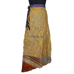 Reversible Vintage Silk Magic 38 Inch Women Hobo <b>Wrap</b> <b>Skirt</b> Halter Women Dress 2 Layer Reversible Magic Silk Saris <b>Wrap</b> Long - Product Image 4