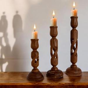 Porte-bougie en bois artisanal, décoration rustique pour la maison, support pour bougie chauffe-plat, bois naturel, centre de table, article cadeau - Product Image 2