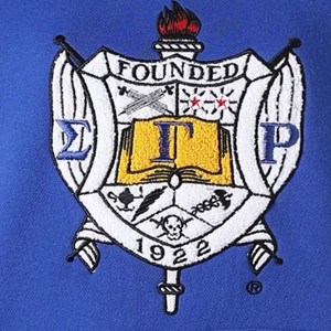 Sigma Gamma Rho Chenille Crest Sweatshirt Women Blue Yellow <b>Raglan</b> Crewneck Pocket Pullover Sorority Casual <b>Top</b> - Product Image 4
