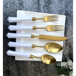Juego de Cubiertos de Metal Estilo Royal Look, con Mango de Plástico Blanco, Acabado Espejo, Apto para Lavavajillas, Vajilla para Bodas - Product Image 5