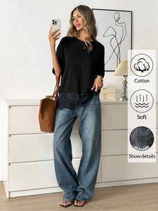 Customized Women's Shirts Black Lace Hem Oversized Cotton Tee Elegant Casual Streetwear Premium Fashion Summer Crewneck Design - Product Image 5