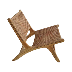 เก้าอี้ไม้สักธรรมชาติอินโดนีเซียดีไซน์ทันสมัยเฟอร์นิเจอร์ทนทานหวายพีอีสังเคราะห์กันน้ำสำหรับสวนวิลล่า - Product Image 3