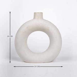 Jarrón de cerámica blanca de diseño elegante, estilo Art Deco, con forma de donut, hueco, para flores, de cerámica mate color crema, hecho a mano, con drenaje. - Product Image 2
