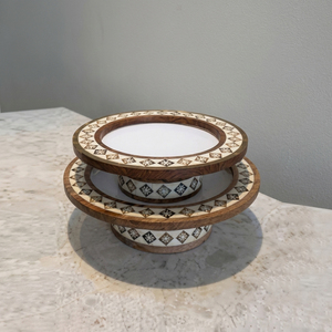 Handcrafted Bone Inlay Wood Cake Stands <b>Set</b> Of 2 Round Shape Geometric Design Durable & Premium Export Quality For Serving Cakes - Product Image 1