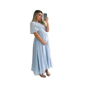 Vestido de Maternidad de Talla Grande para Lactancia, Tejido a Crochet, Liso, de Muselina, Color Sólido, Elegante, con Spandex, Largo, Maxi - Product Image 3