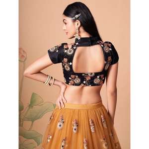 Delightful Gold Mirror Work Net Ropa DE BODA Lehenga Choli - Product Image 1