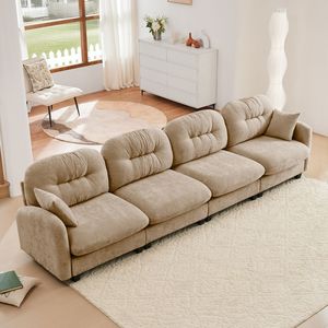 Divano Modulare a Quattro Posti in Tessuto Chenille Premium con 2 Cuscini Decorativi, Design Trapuntato e Plissettato, Divani di Alta Qualità per Soggiorno - Product Image 1