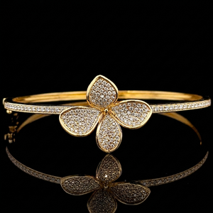 Bracelet jonc floral en argent 925 plaqué or avec diamant moissanite rond de 1,08 carat, bijou de mariée, cadeau d'anniversaire - Product Image 5