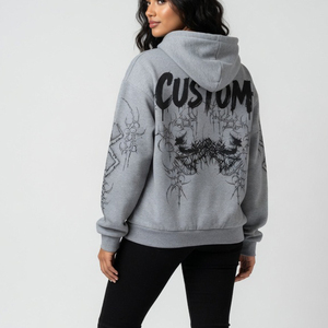 Custom <b>Gothic</b> Graphic Zip Up <b>Hoodie</b> Heavyweight Oversized Streetwear Vintage Wash Premium Private Label Manufacturer - Product Image 4