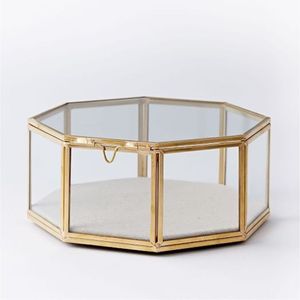 Luxury Gold Brass Glass Jewelry <b>Box</b> Vintage Clear Decorative <b>Keepsake</b> Organizer Rectangular Trinket Display Case Gift <b>Box</b> - Product Image 3