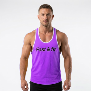 Nouveautés : Haut de sport en coton respirant à séchage rapide, sans manches, couleur unie, avec logo personnalisé, en tissu gaufré, idéal pour la musculation - Product Image 4