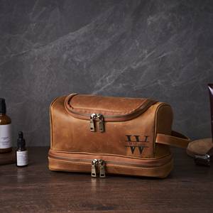 Custom Name Embossed Genuine Leather <b>Toiletry</b> <b>Bag</b> Vintage Travel Dopp Kit <b>Men</b> Waterproof Shaving Cosmetic <b>Bag</b> LYG-0129 - Product Image 1