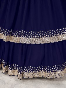 Navy Blue Lehenga Choli Set <b>Silver</b> Sequin Lace Border Flowy Wedding Outfit Women - Product Image 6