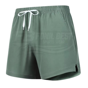 Shorts décontractés pour hommes, couleur noire unie, cordon de serrage, taille élastique, respirants, 100% polyester, tricotés, longueur courte - Product Image 5