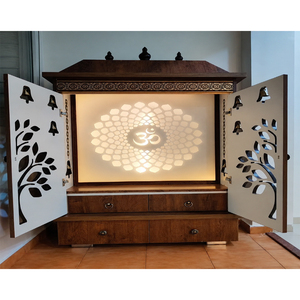 Temple en bois sculpté à la main pour salle de prière, design moderne en teck pour la maison, design Om, Mandir design pour maison indienne - Product Image 1