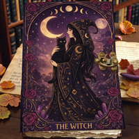 Grand carnet fait main en cuir véritable imprimé sorcellerie, Grimoire de la Lune, Livre de sorts, 400 pages, 8x6 pouces