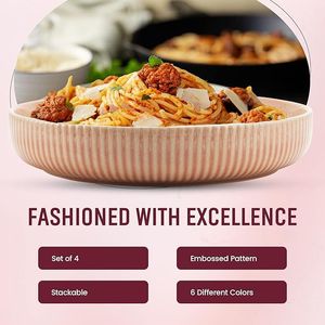 American Atelier 42 oz Set of 4 Stylish Modern 9-Inch Wide Shallow Porcelain Pasta Bowls Low <b>Dinnerware</b> for Adults - Product Image 2