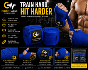 Bandages et bandes de boxe en nylon de haute qualité Golden Wave, prix usine, pour Taekwondo, boxe, entraînement MMA et combats. - Product Image 5