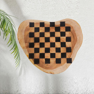 Handcrafted <b>Wooden</b> <b>Chess</b> <b>Set</b> Featuring A Unique Organic Live Edge Design Complete With Carved Pieces For Family Enjoyment - Product Image 2