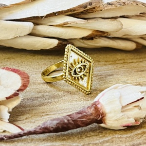 Anillo de Ojo Turco de Diseño Único, Anillo Boho de Latón para Mujer, Chapado en Oro de 18k, Anillo Geométrico de Protección, Estilo Tribal Vintage, Venta al por Mayor/OEM/ODM - Product Image 3